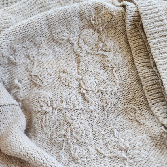 Vintage Talbots Ramie Cotton Embroidered Sweater Vest Neutral Cottagecore Button - Picture 5 of 5